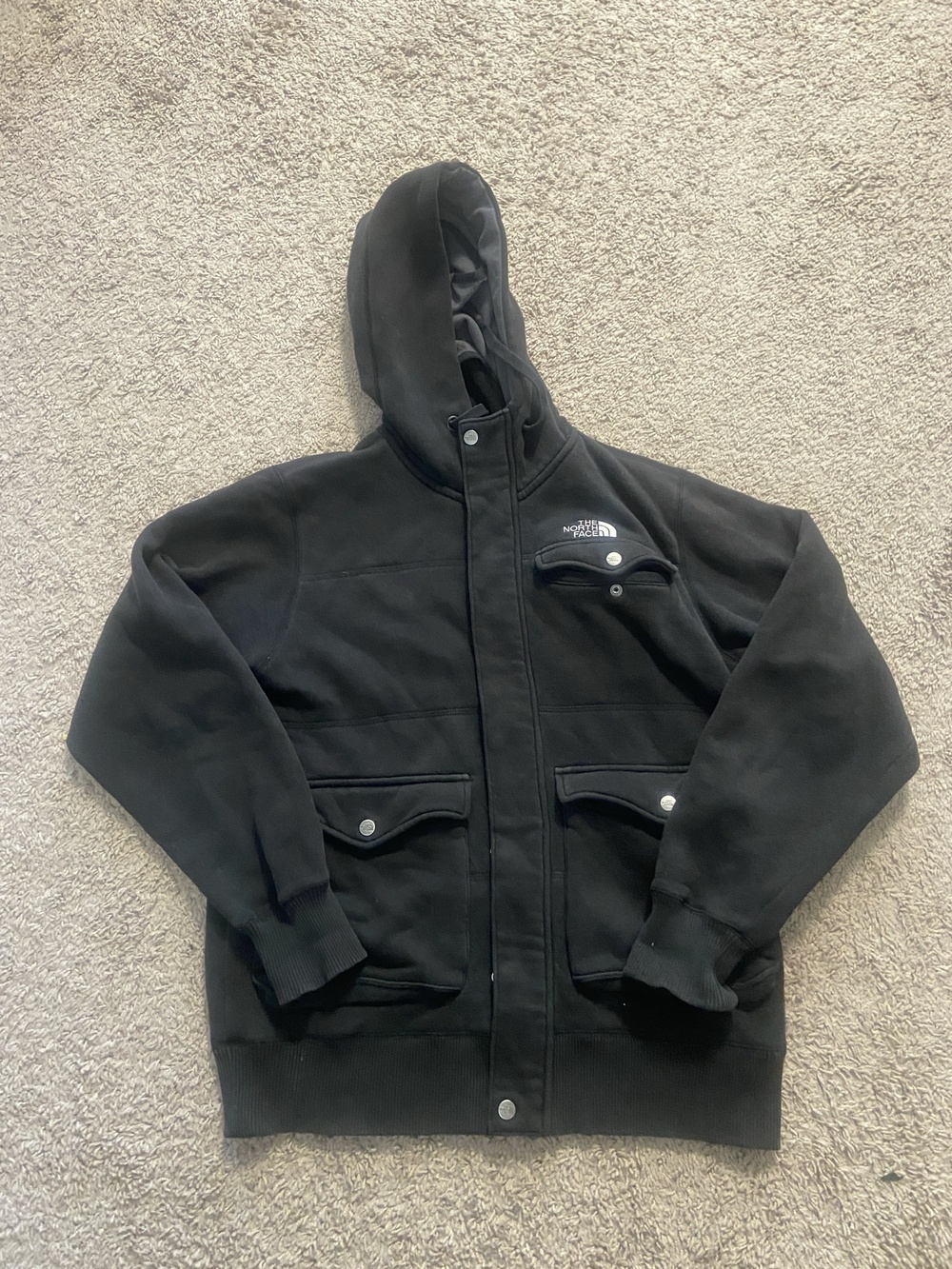 The North Face Jacket Mens Medium Black Fleece Hooded Bomber Full Zip Winter